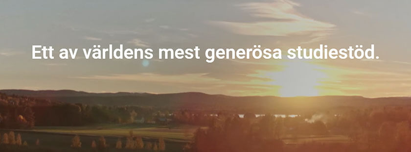 Bild på ett svenskt landskap med texten "gör studier möjligt" som länkar till sida med film och information från CSN
