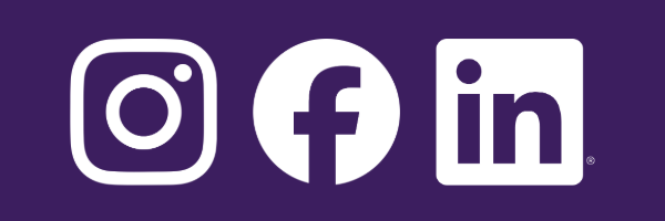 En illustration med lila bakgrund och tre ikoner för instagram, facebook och linkedin.