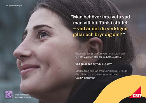 Affisch med Gabriella och ett citat från henne.